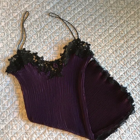 JONQUIL BY DIANE SAMANDI Gorgeous Grape Purple Black Pleated NWOT Lacy N… - Picture 9 of 13